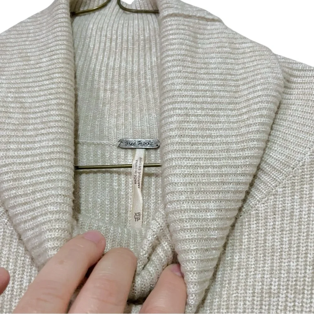 Free People Softly Structured Turtleneck Ribbed Knit Oversized Sweater Oatmeal - Picture 8 of 9
